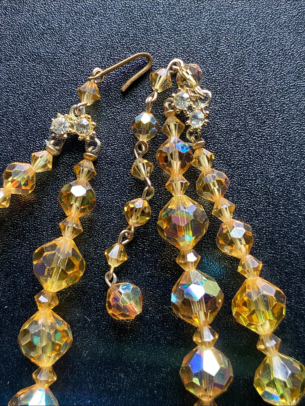 Vintage Necklace Double Strands Faceted, Amber-Colored Crystals - Picture 4 of 6
